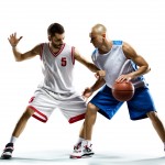 Basketball players isolated on white