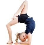 young girl doing gymnastics over white background