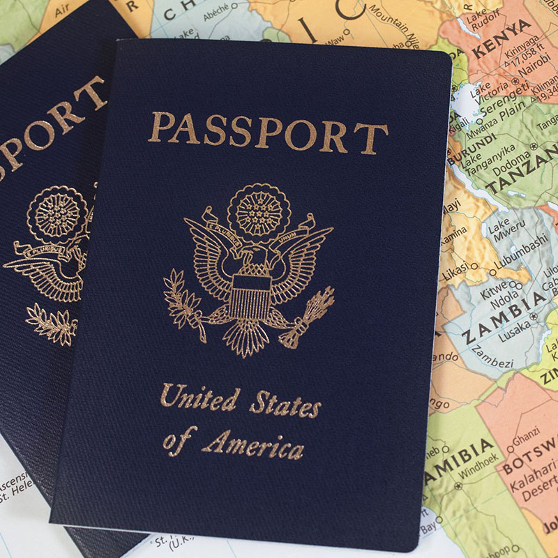 passports on map