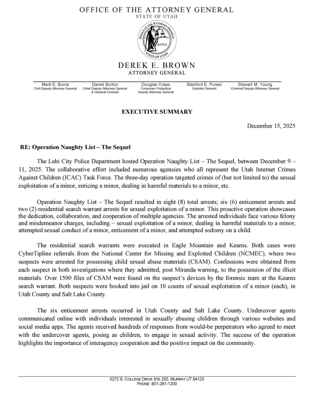 Utah Attorney General executive summary